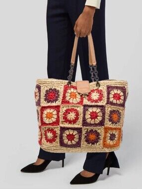Tory Burch-Raffia Granny Patchwork Square Tote Bag ❤️